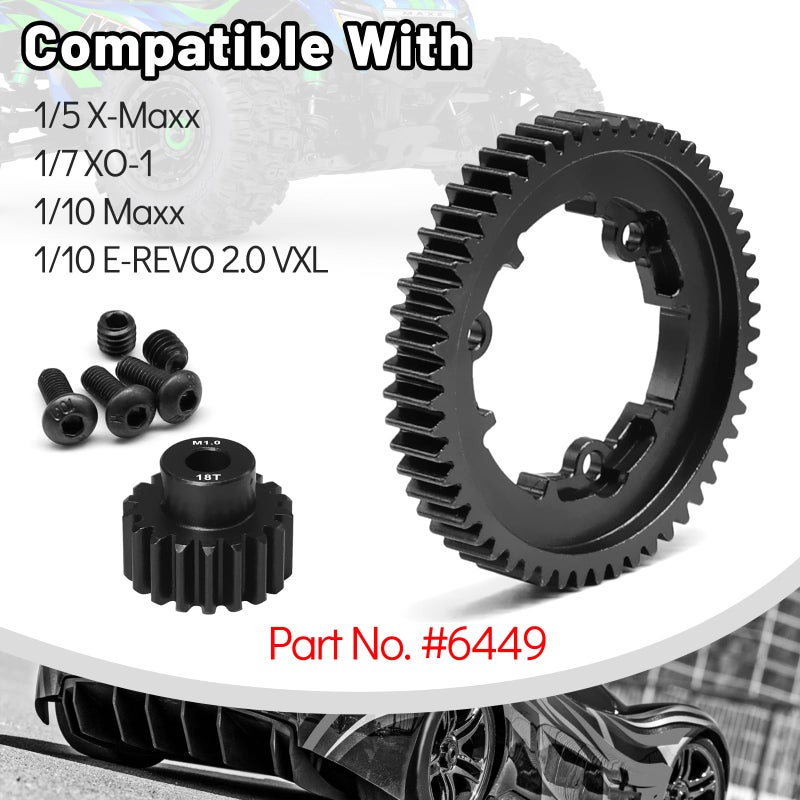 OGUNKE OGRC 54T 1 Mod Hardened Steel Spur Gear with 18T Motor Pinion Gear for Traxxas 1/5 X-Maxx 1/7 XO-1 1/10 Maxx/E-Revo 2.0 VXL Replace Stock Part #6449 - Image 4